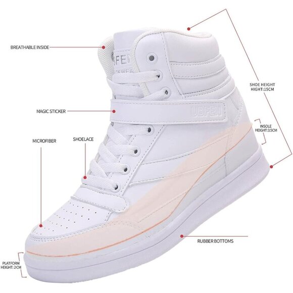 🆕 Brand Women's White Hidden Wedge High Top Sneakers Boots 5.5cm Casual Sport - Picture 3 of 9